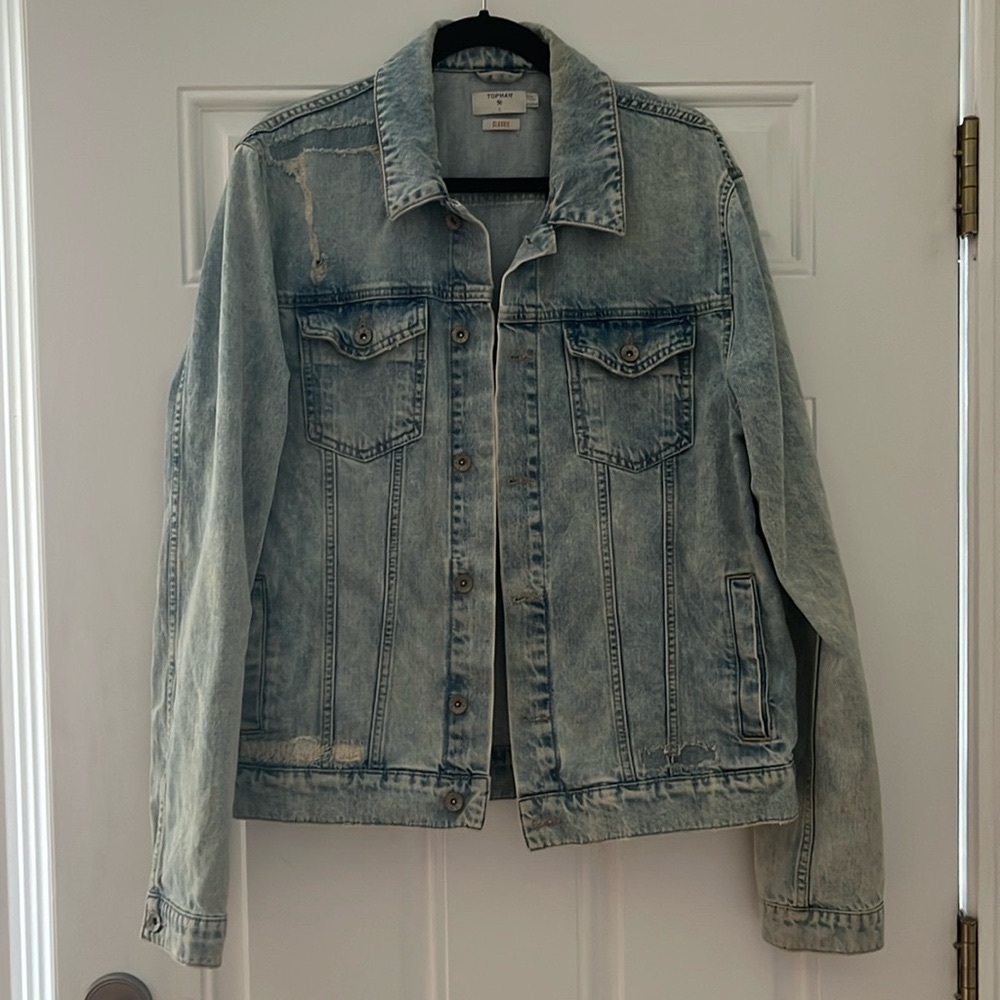 MENS Topman Jean Jacket Distressed size L